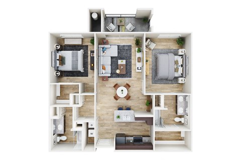 Floor plan for 2 beds, 2 baths, 1165 sqft
